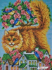 Cat Bead Embroidery Scheme on Canvas DIY Stamped Printed Pattern a3h 471