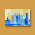 City Skyline Yellow Blue Abstract Expressionist Original Watercolor Paint ACEO. — photo 4
