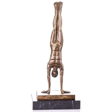 Bronze sculpture man in a handstand on a marble base after  Francisci