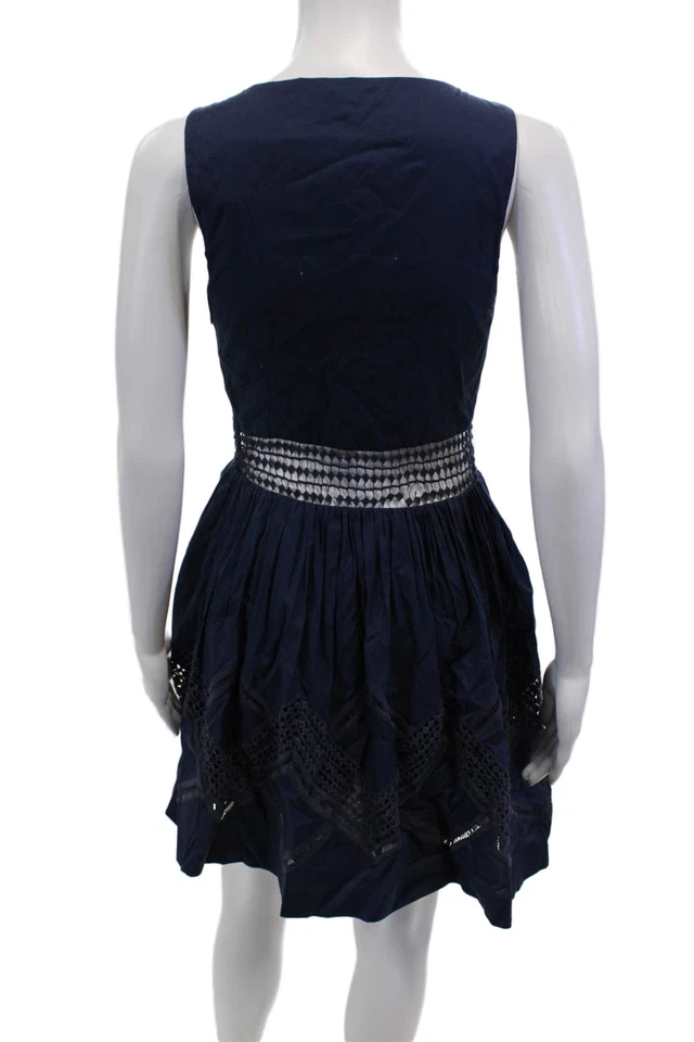 Vestido para mujer Rebecca Minkoff de algodón sin mangas bordado línea A azul marino talla 2 Foto 3 de 4