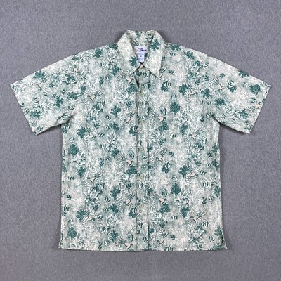 VTG Reyn Spooner Shirt Mens Medium Hawaiian Fishing Diving Ocean Nautical Green