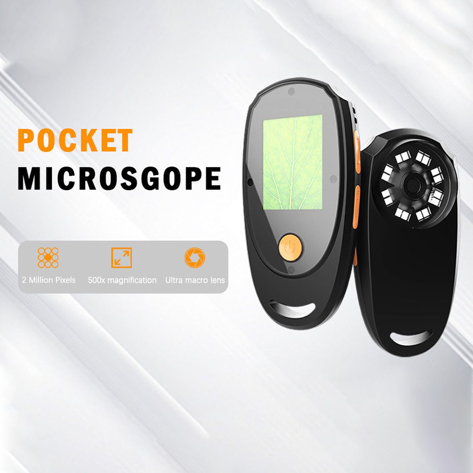 Handheld Digital Microscope 2in IPS HD Color Screen Pocket 2MP 500X With 8 LED