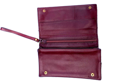 Le Pliage Longchamp burgundy vintage snap enclosure clutch w/writstrap