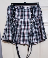 Hot Topic Pleated Mini Skirt Small Red Black Plaid Suspenders Mall Goth Punk Emo