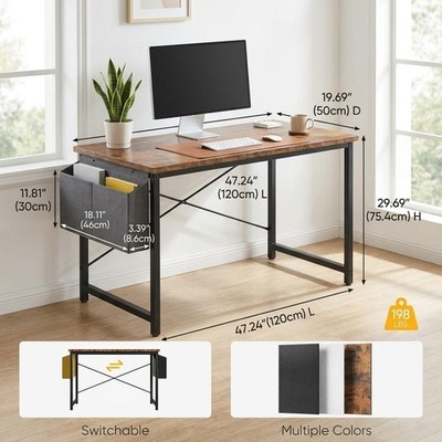 Computer Desk with Storage Bag Home Office Writing Table Study Gaming Metal Wood
