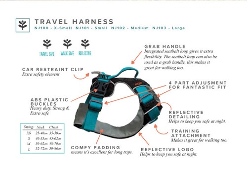 DOG CAR TRAVEL Harness Sotnos Safety Padded Adjustable Grab Handle Strong Teal - Picture 5 of 9