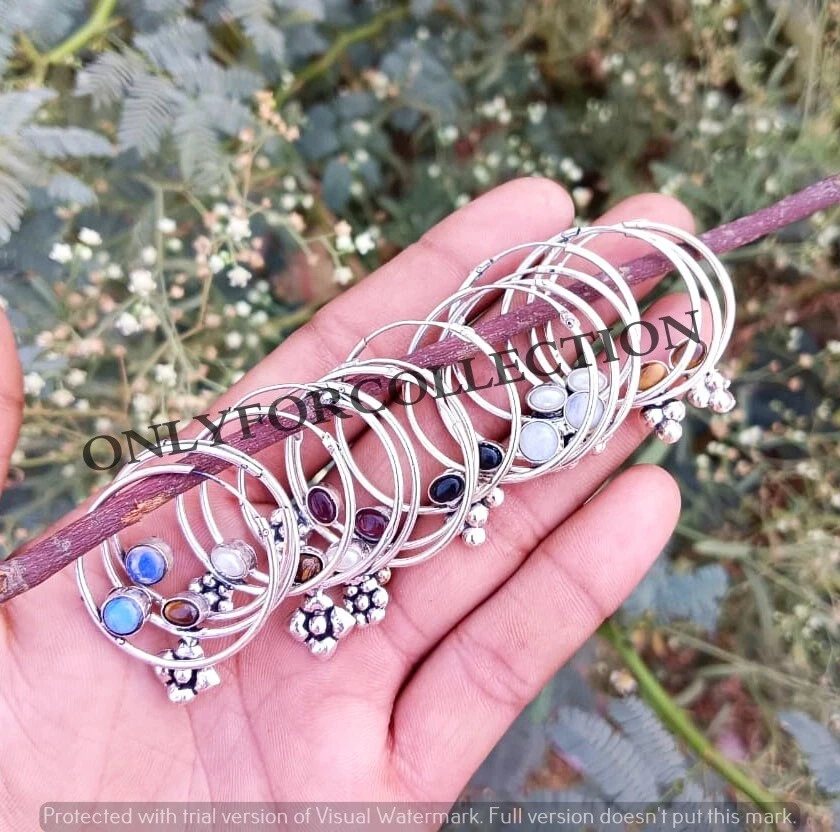 Pendientes Bali unisex 75 piezas enchapados en plata de ley 925 con piedras preciosas de ónix y mezcla Foto 3 de 4