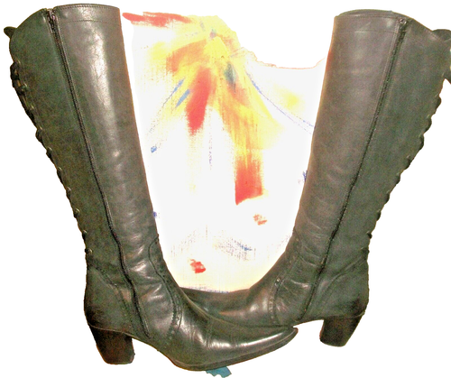 Vtg Tall Gray Leather Rear-Lace Western Cowgirl Boots Made in Portugal 9M