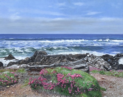 Original Seascape Painting Smelt Sands Carnations Oregon Art 11x14 Parry Johnson