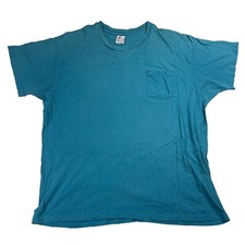 Vintage DISTRESSED Hanes Pocket T-Shirt Adult Sz XL Teal Blue Made in USA
