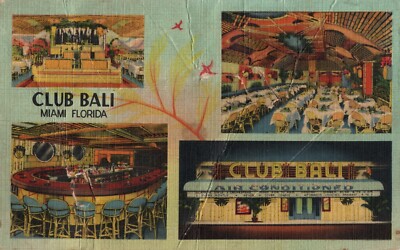 Club Bali Restaurant Bar Lounge Shows Biscayne Blvd Miami FL 1943 Postcard