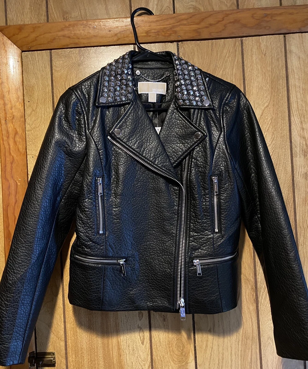 Michael kors petite leather clearance jacket
