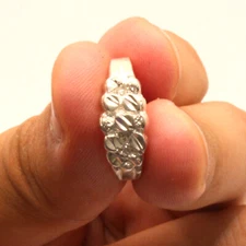 925 Sterling Silver Diamond Cut Finish Nugget Ring Band 5/16 Inch Wide Size 5-13