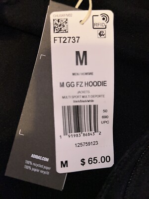 NEW Men's Adidas Gameday Fleece Hoodie Black Full-Zip Jacket