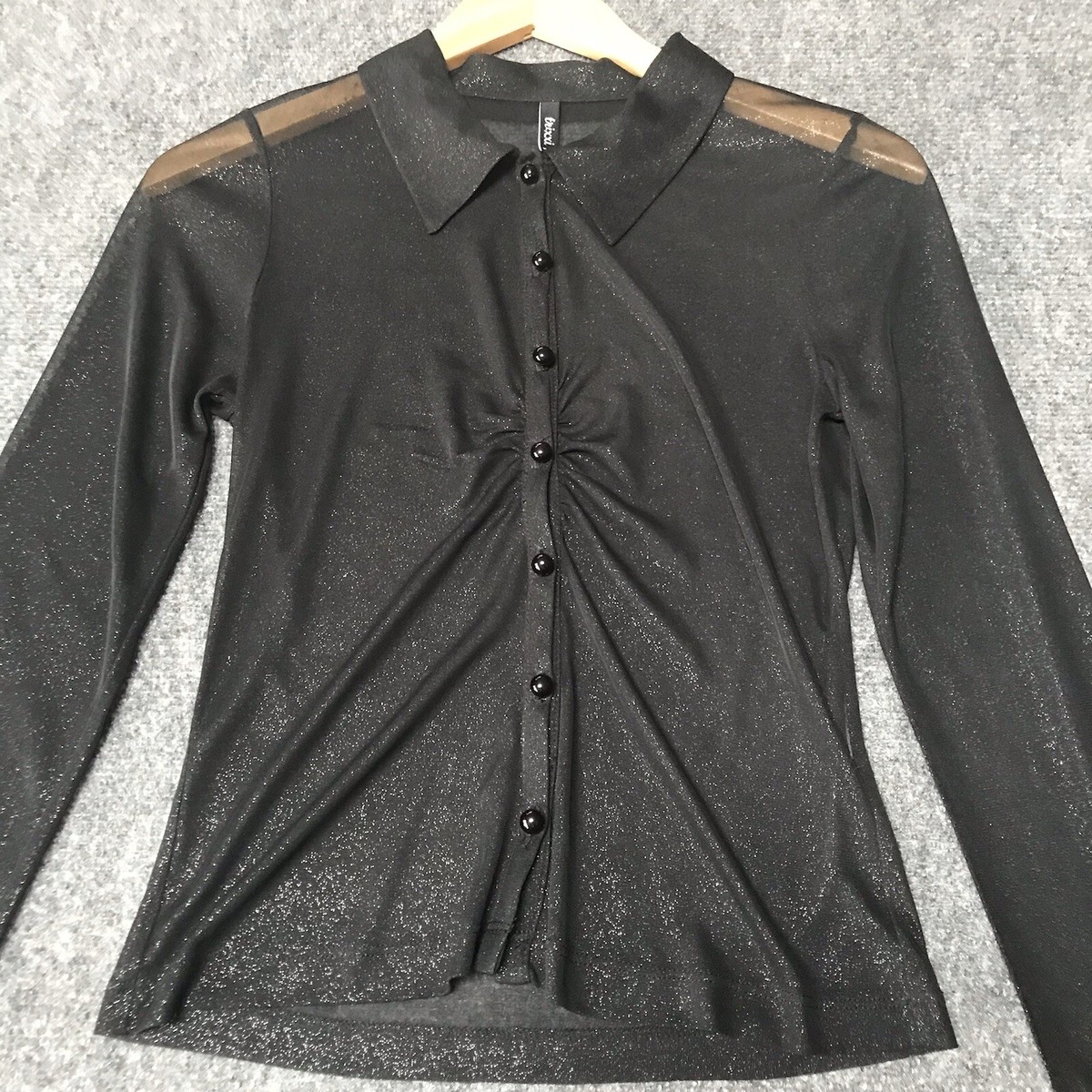 Y2K 2000s Trixxi Top Small Sheer Glitter Button Shirt Blouse Goth 