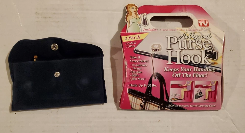 Hollywood сумочки крюк 2 упаковки с бархатный чехол для переноски, как видели по телевизору, никогда не использовался - Изображение 2 из 3