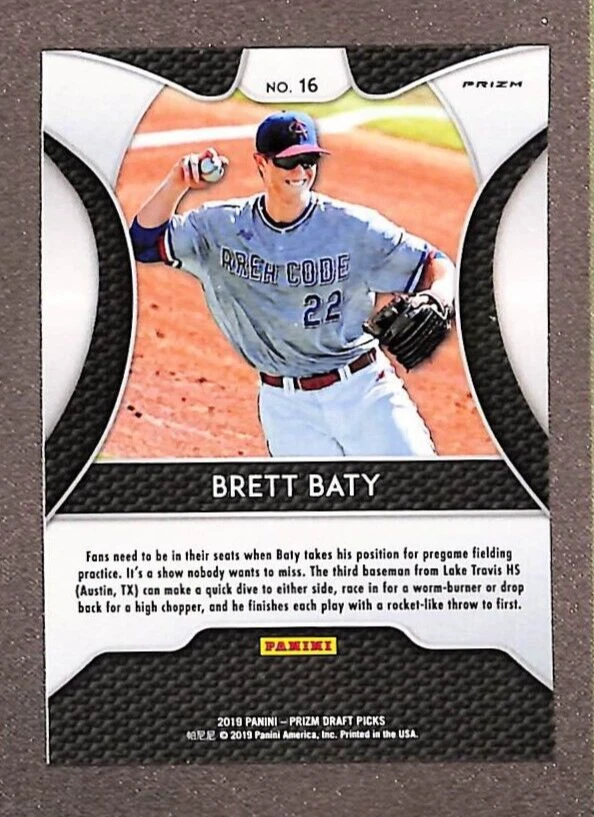 2019 Panini Prizm Draft Picks #16 Brett Baty Rookie RC Red Prizm SP - NY Mets - Image 2 of 3
