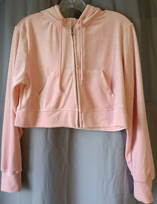Colsie Hoodie Velvet Zip-Up Crop Hooded Sweatshirt Pink Women's Size Small  | eBay
