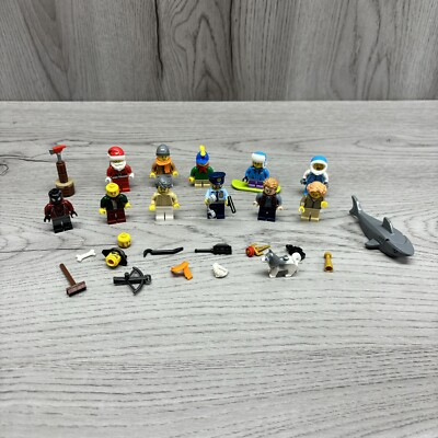 #ad Lego Mini figure Lot Of 13 And Extras Shark Policeman Santa Spider Man Dog $20.00