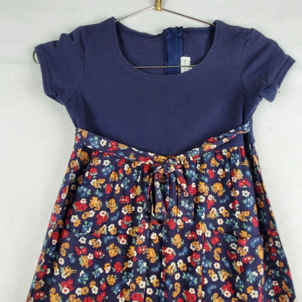 Vintage Jonathan Martin Jumpsuit Girls 8 Navy Blue Floral Cotton  Zipper - Image 4 of 4