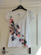 BNWT Rocha John Rocha Ladies Size 8 White Mix 100% Cotton Short Sleeve T-Shirt