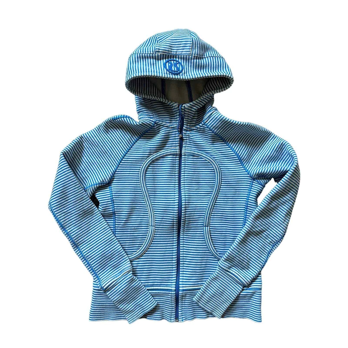 Lululemon Women Blue/white Stripe Scuba Slope Full Zip W/Pockets 