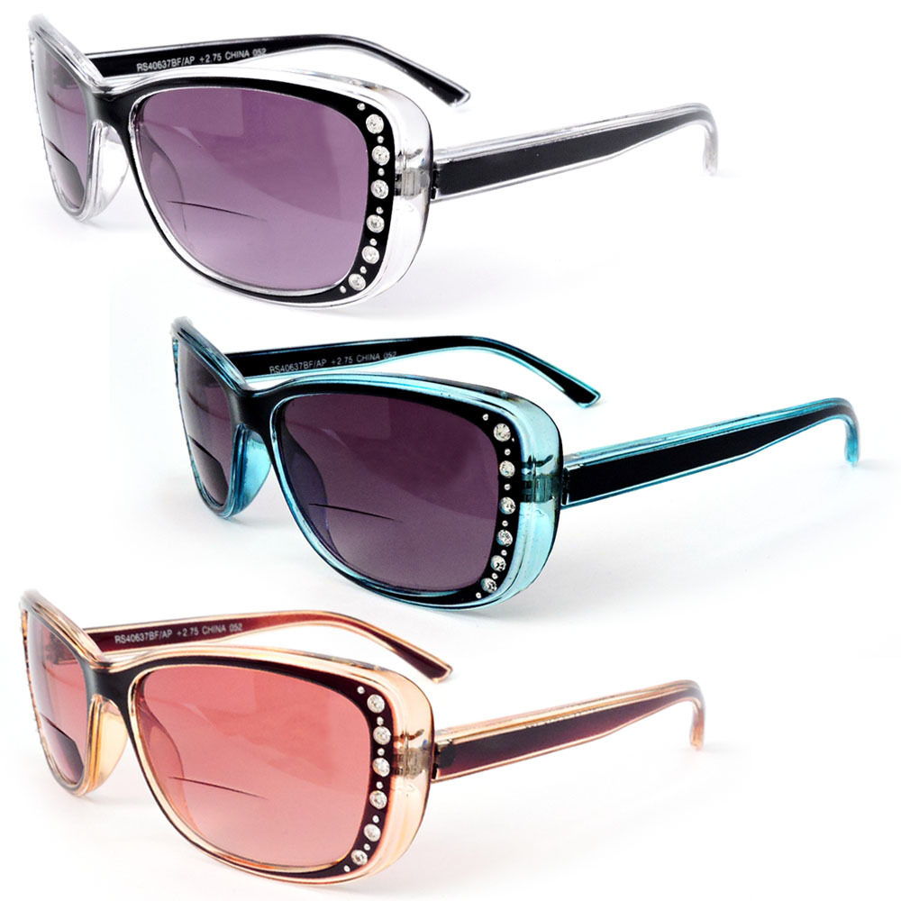 Bifocal Crystal Sun Readers Large Frame Women's Reading Sunglasses