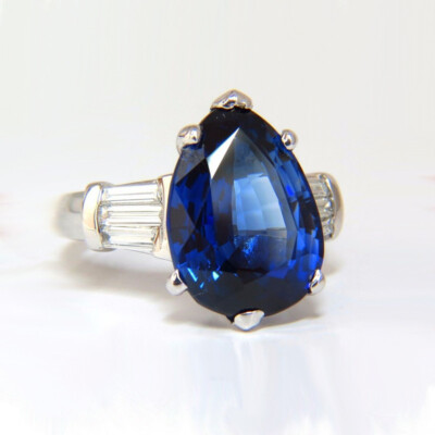 4 Ct Sapphire Blue Diamond Pear Cut Anniversary Ring 14K White Gold Over US 5-12