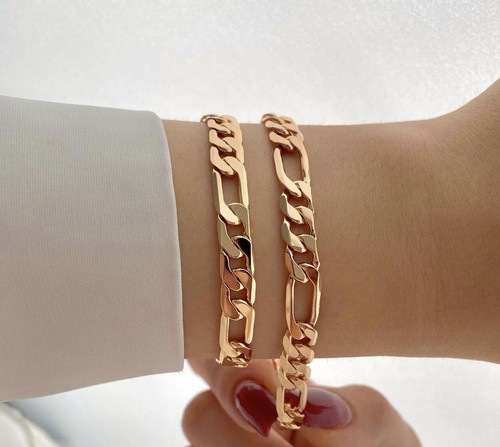 Gold Figaro Bracelet Thick Chain 18k Gold Plated Luxury Jewelry - Picture 1 of 11