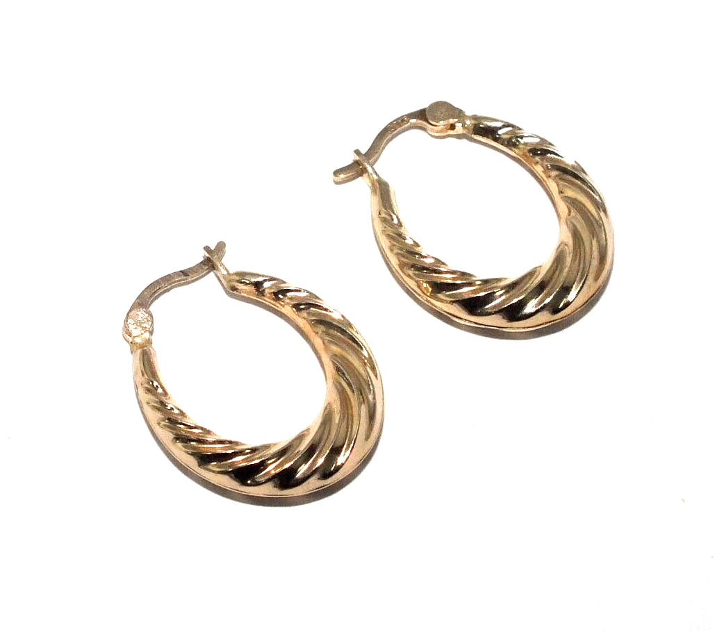 Orecchini A Cerchio Ovali Vintage In Oro Giallo Da 9 Ct - Italia - Foto 11