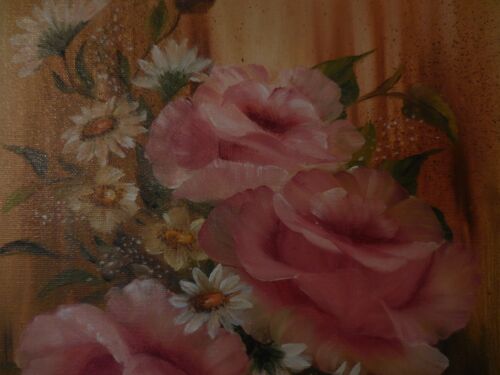 Oil on Canvas Painting of THREE PINK ROSES Signed Bernie Craig with Faded frame - Picture 3 of 12