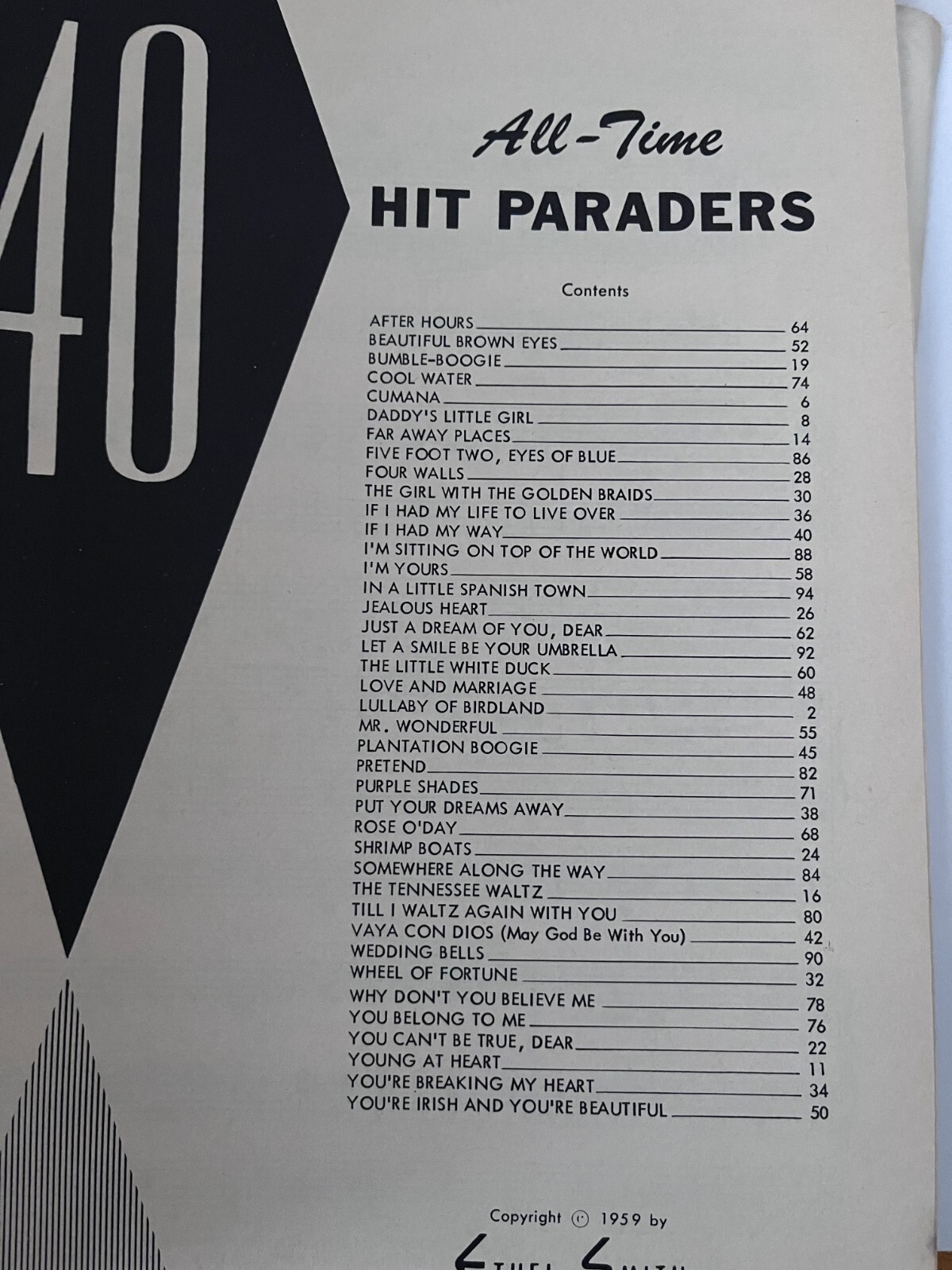 40 All Time Hit Paraders For Hammond Organ Jealous Heart Tennessee Waltz 1959