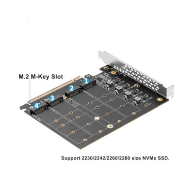 Quad NVMe PCIe Adapter 4 Port M.2 NVMe M KEY SSD to PCIe 4.0 X16