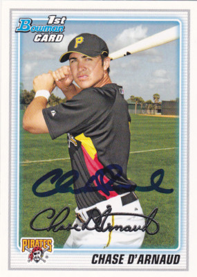 CHASE D'ARNAUD PITTSBURGH PIRATES SIGNED CARD GIANTS RED SOX