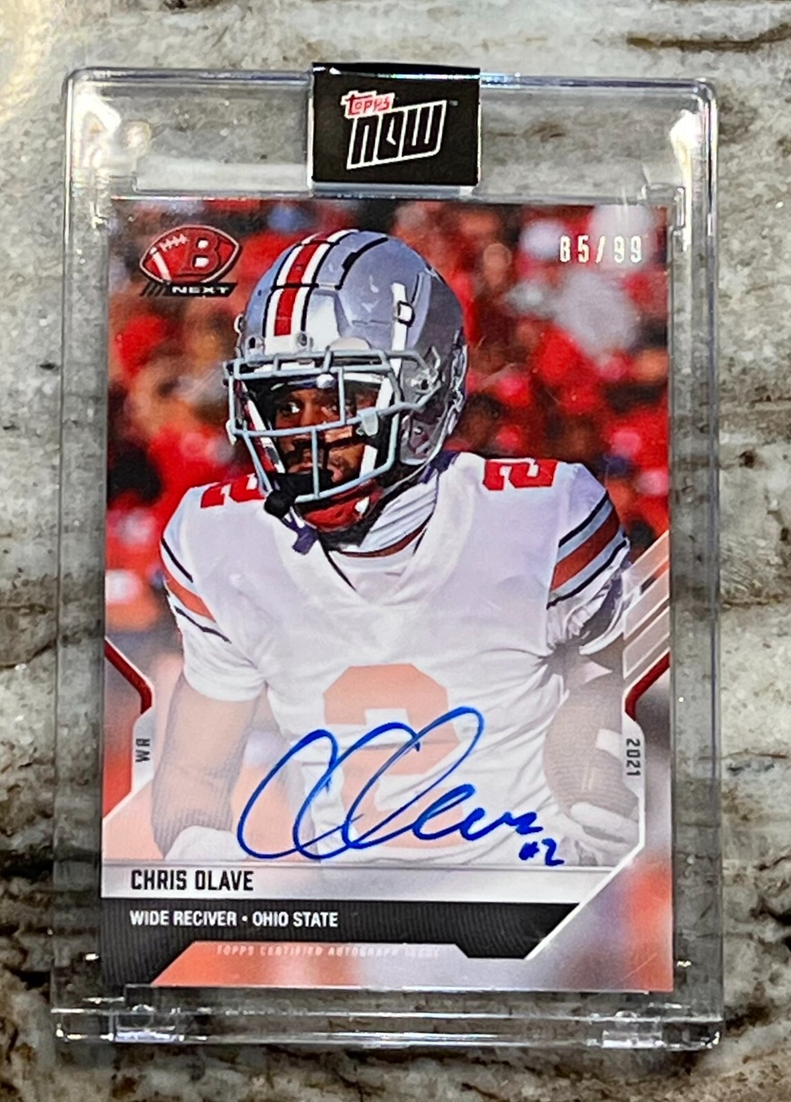 2021 Bowman NEXT Topps Now On-Card Auto 85/99 Chris Olave 1A Buckeyes Saints WR