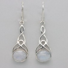 Oval Rainbow MOONSTONE Celtic Earrings Leverback - 925 STERLING SILVER 3e