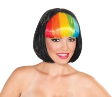 Rainbow Fantasy Short Black Bob Wig with Rainbow Fringe Halloween Cosplay 5978