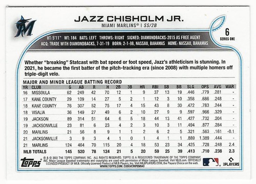 2022 Topps Image Variation Smiling During Batting Practice #6 Jazz Chisholm - Picture 2 of 2