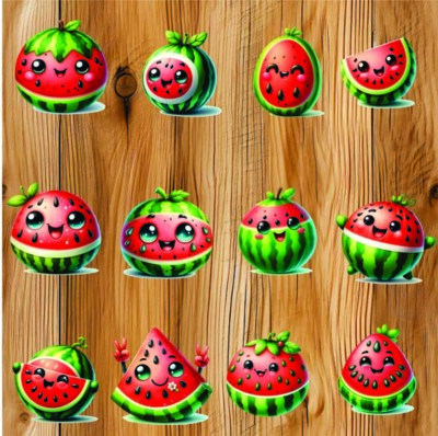 12x Gemischte Cartoon Wassermelone Kinder Vinyl Aufkleber Becher Wein Glas Flasche