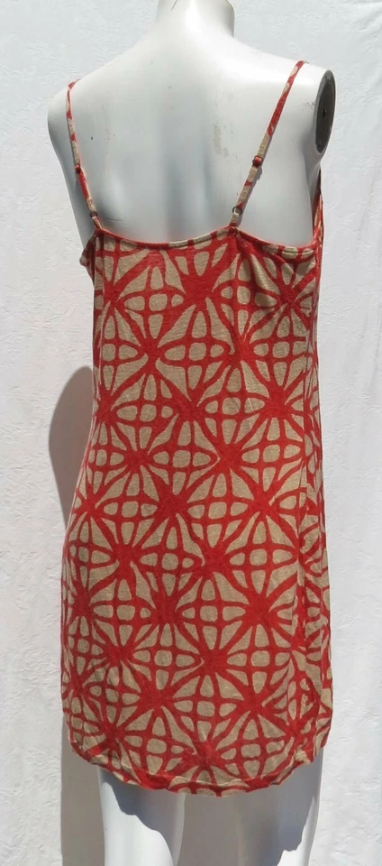 Vestido sin Mangas PLENTY by TRACY REESE Naranja Beige Estampado Lino Jersey Tejido en Capas M Foto 4 de 4