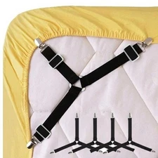 4 Pcs Adjustable Bed Sheet Fasteners Triangle Elastic Metal Strap with Grip Clip