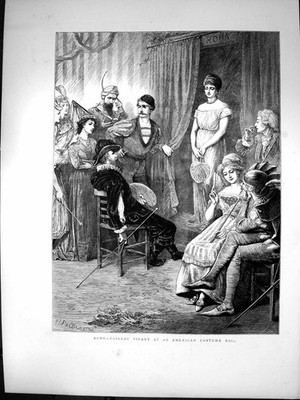 Antiker alter Druck Rom Tableau Vivant amerikanischer Trachtenball H Paterson 1872