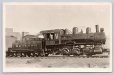 RPPC Rutland Locomotive Train 0-6-0 Burlington VT 1932 Real Photo Postcard