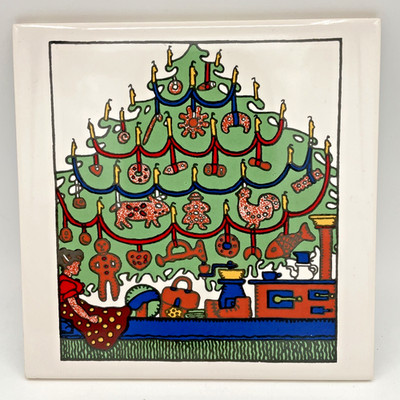 Vintage Tile Art Metropolitan Museum of Art Christmas Tree Trivet Holiday Decor