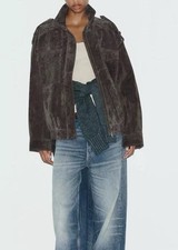 Zara  Anthrazitfarbene echtleder Wildleder Jacke Bomber Taschen Gr M