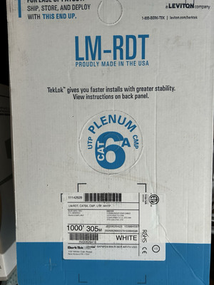 BERK-TEK | 11140628 CAT6A Plenum White 1000ft 750MHz REDUCED DIAMETER.