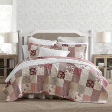 - Twin Quilt Set, Reversible Cotton Bedding with Matching Sham, Patchwork Ins...