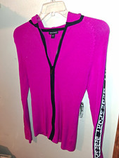 bebe sport Pink Full Zip Hooded Hoodie Logo Theme Women s Regular M