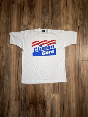 Vintage 1992 Bill Clinton Al Gore Presidential Campaign Politics White Shirt XL
