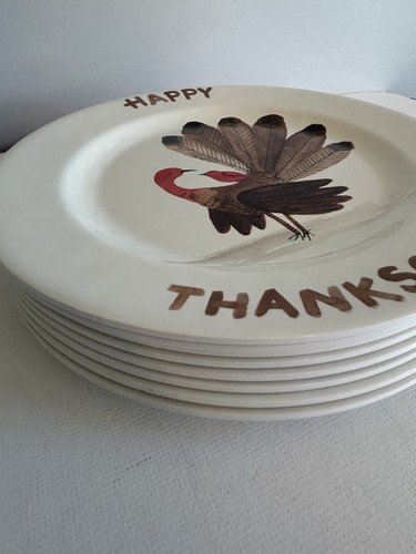 8 Pottery Barn Turkey Thanksgiving Melamine Dinner Plates Unbreakable 10” New - Picture 3 of 5